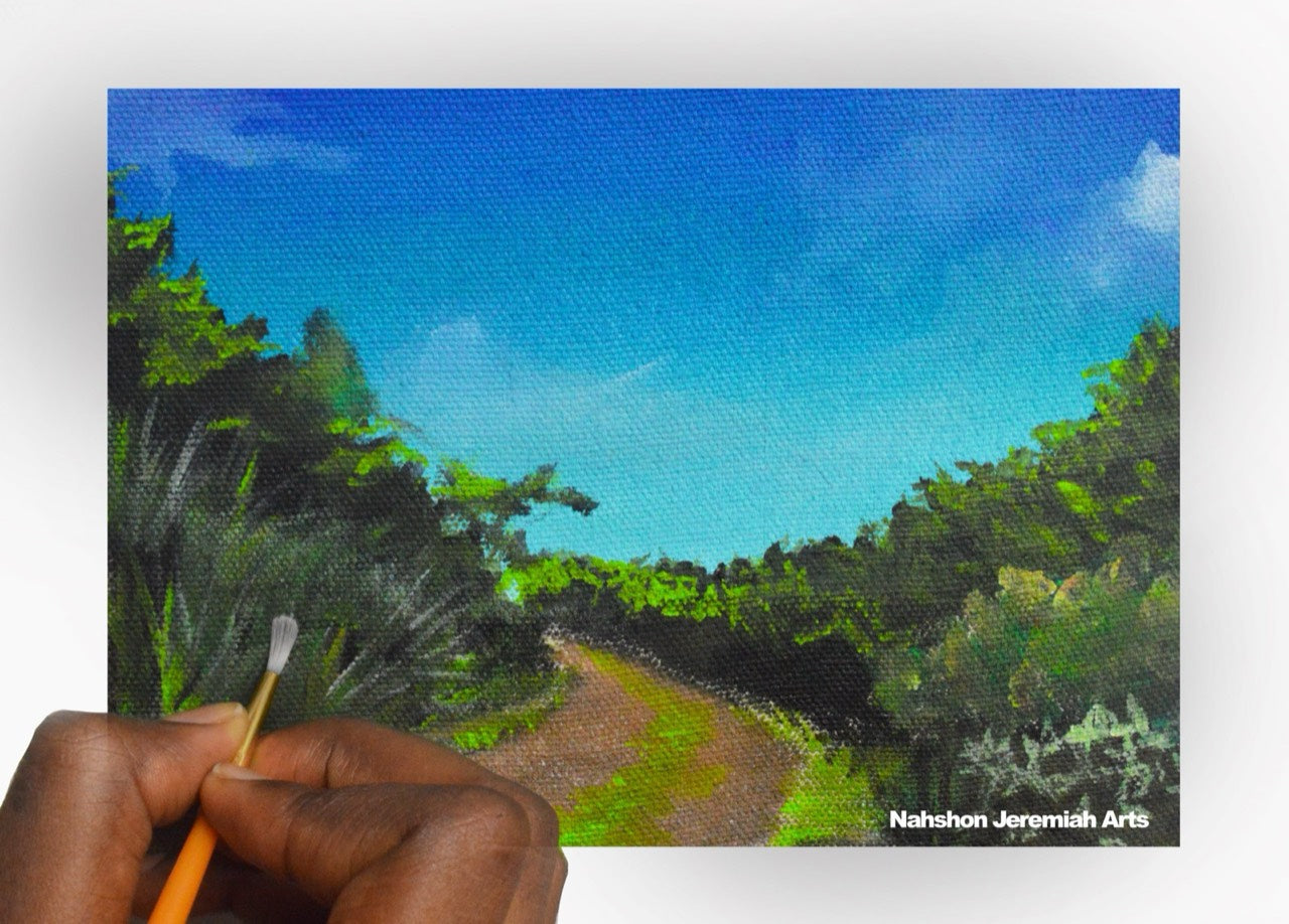 Painting of a green hillside