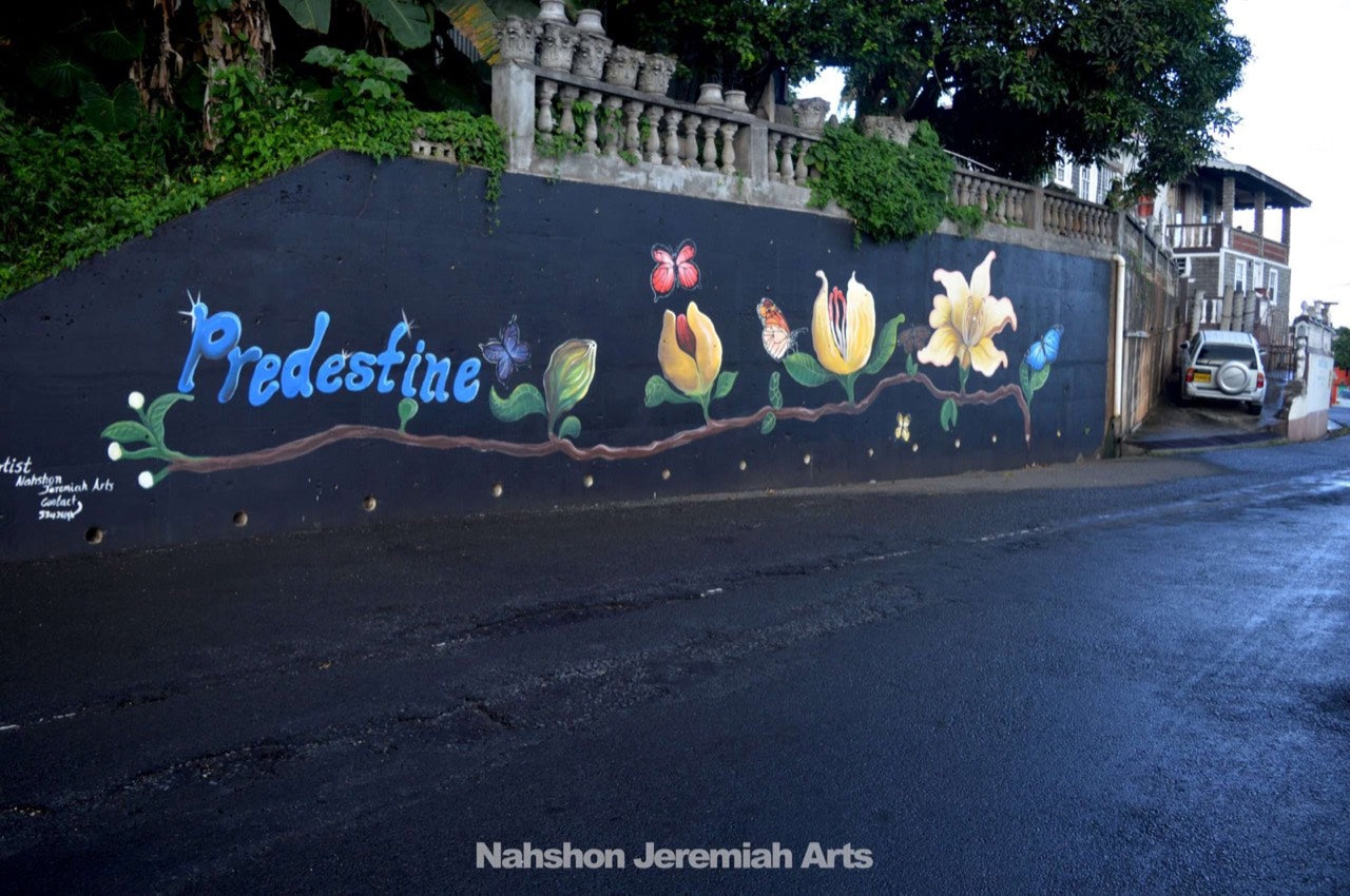Flower mural along a street wall