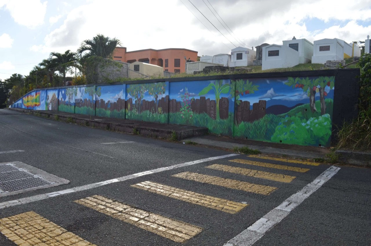 Long finished mural along a car park wall