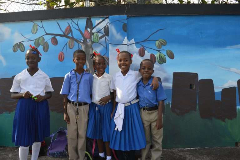 Kids standing mural